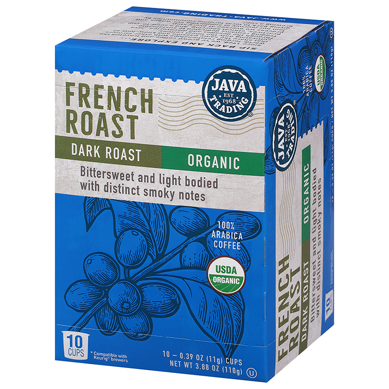 Box of Organic French Roast Dark Roast single serve coffee cups