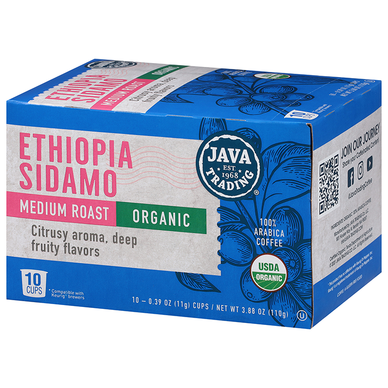 Box of Organic Ethiopia Sidamo Medium Roast single serve coffee cups