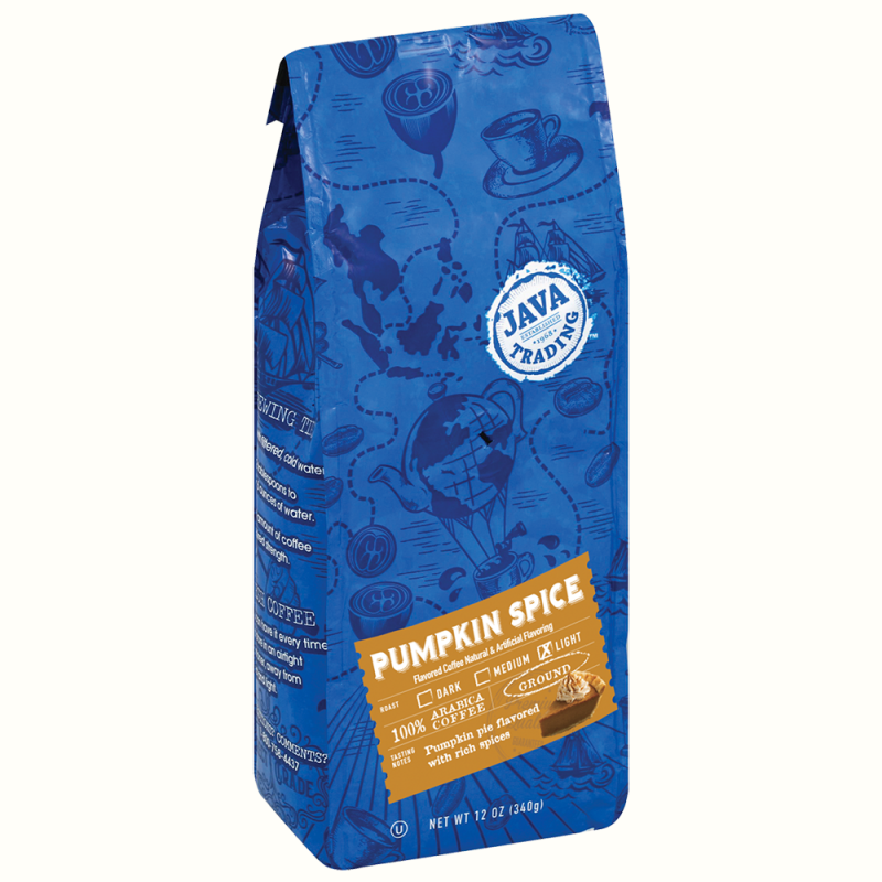 Blue Bag of Pumpkin Spice Flavored ground coffee, 12 ounce
